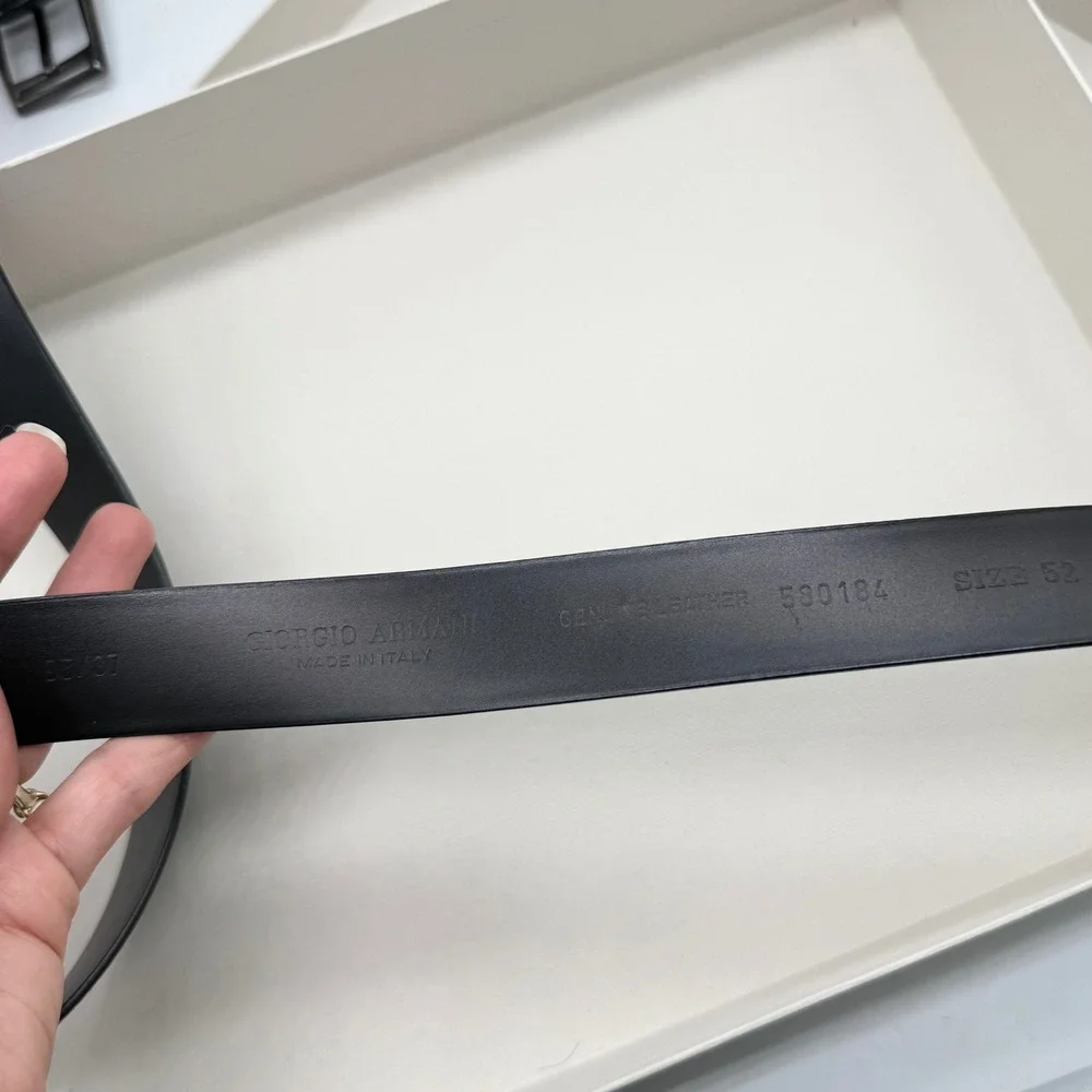 Giorgio Armani Mens Black Leather Belt Bundle 2 Pack Made in Italy Size 52 37